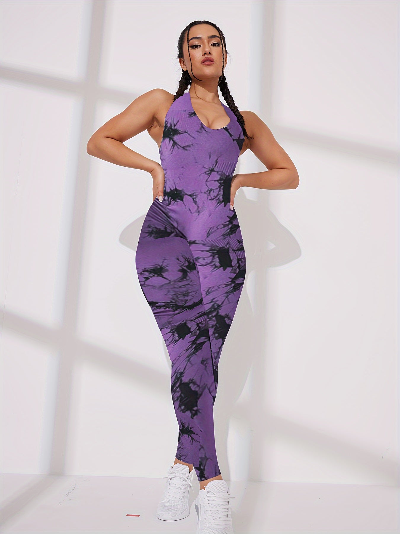 Tie Dye Backless Halter Sports Jumpsuit for Women