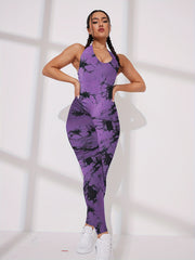 Tie Dye Backless Halter Sports Jumpsuit for Women