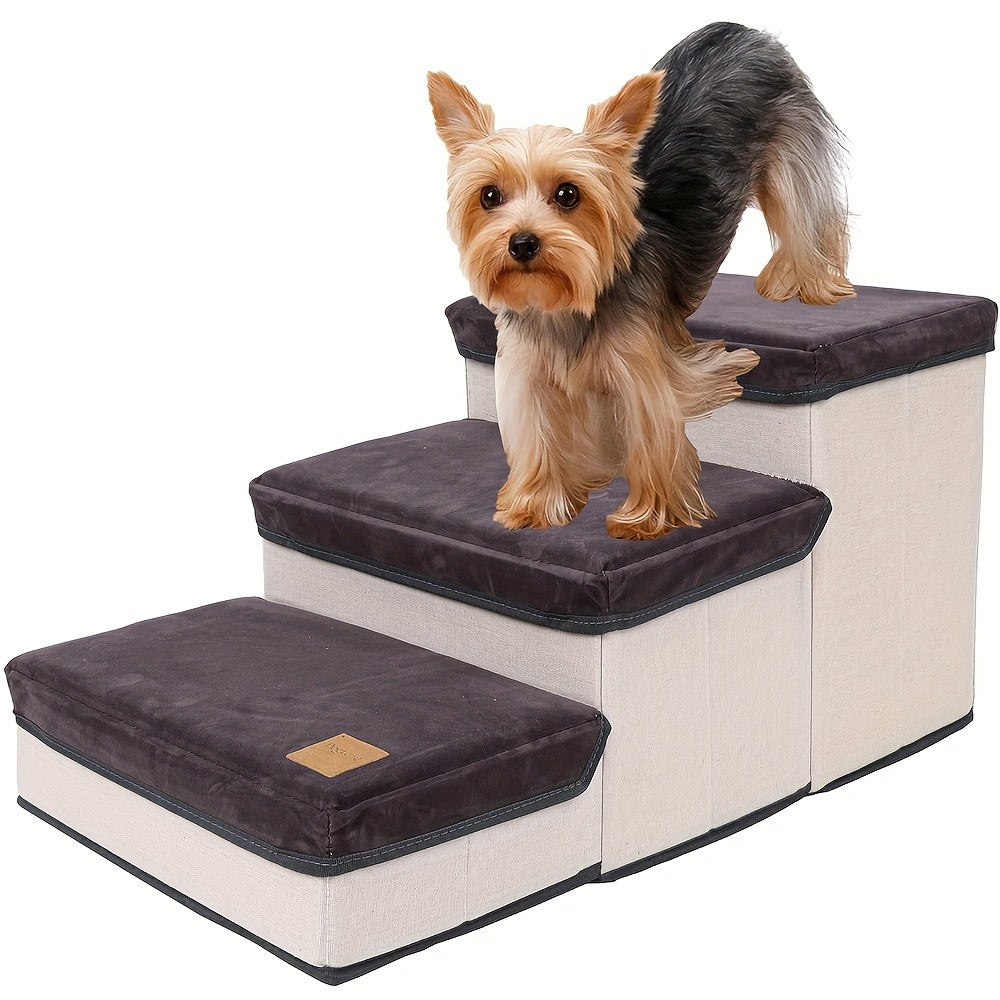 3 Tiers Foldable Pet Steps And Stairs For High Bed, Dog Cat Ramp For Small