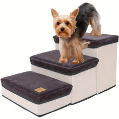 3 Tiers Foldable Pet Steps And Stairs For High Bed, Dog Cat Ramp For Small