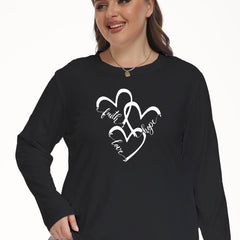 Heart Letter Print Long Sleeve Crew Neck Lounge Top