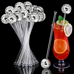 6pcs Glitter Disco Ball Cocktail Swizzle Sticks - Adds Sparkle to Drinks