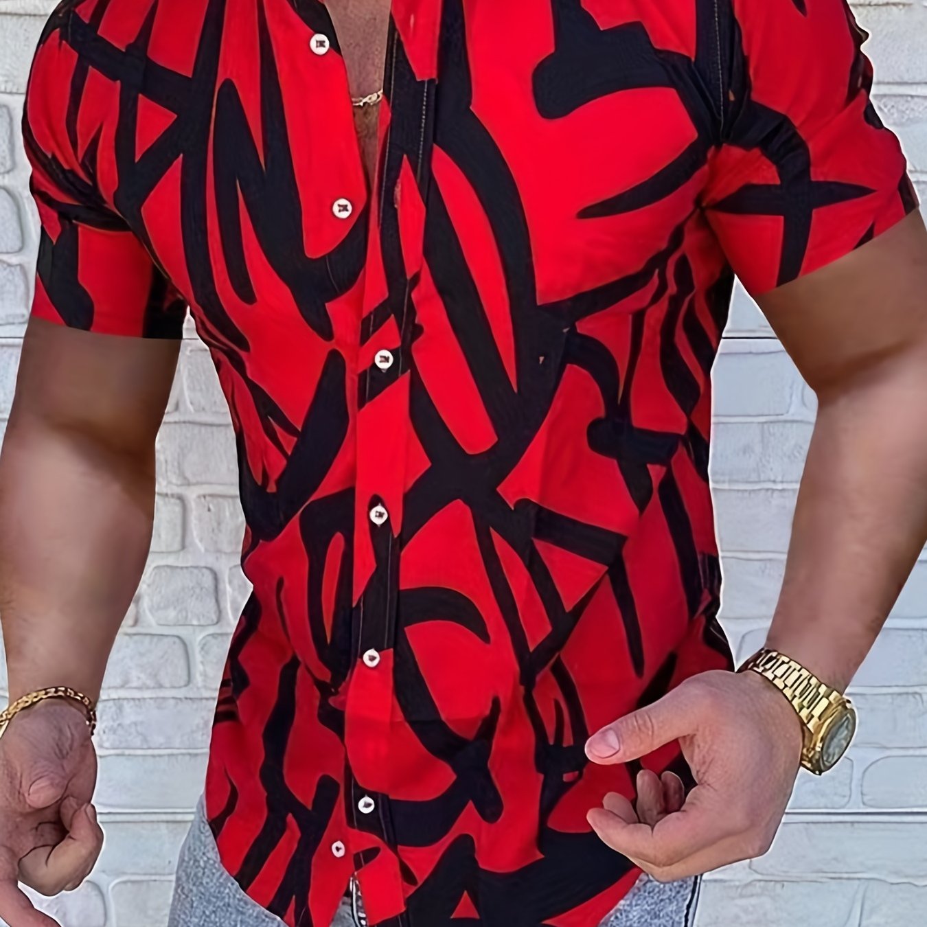 Men's Short Sleeve Casual Shirt Regular Fit Thick Lines
