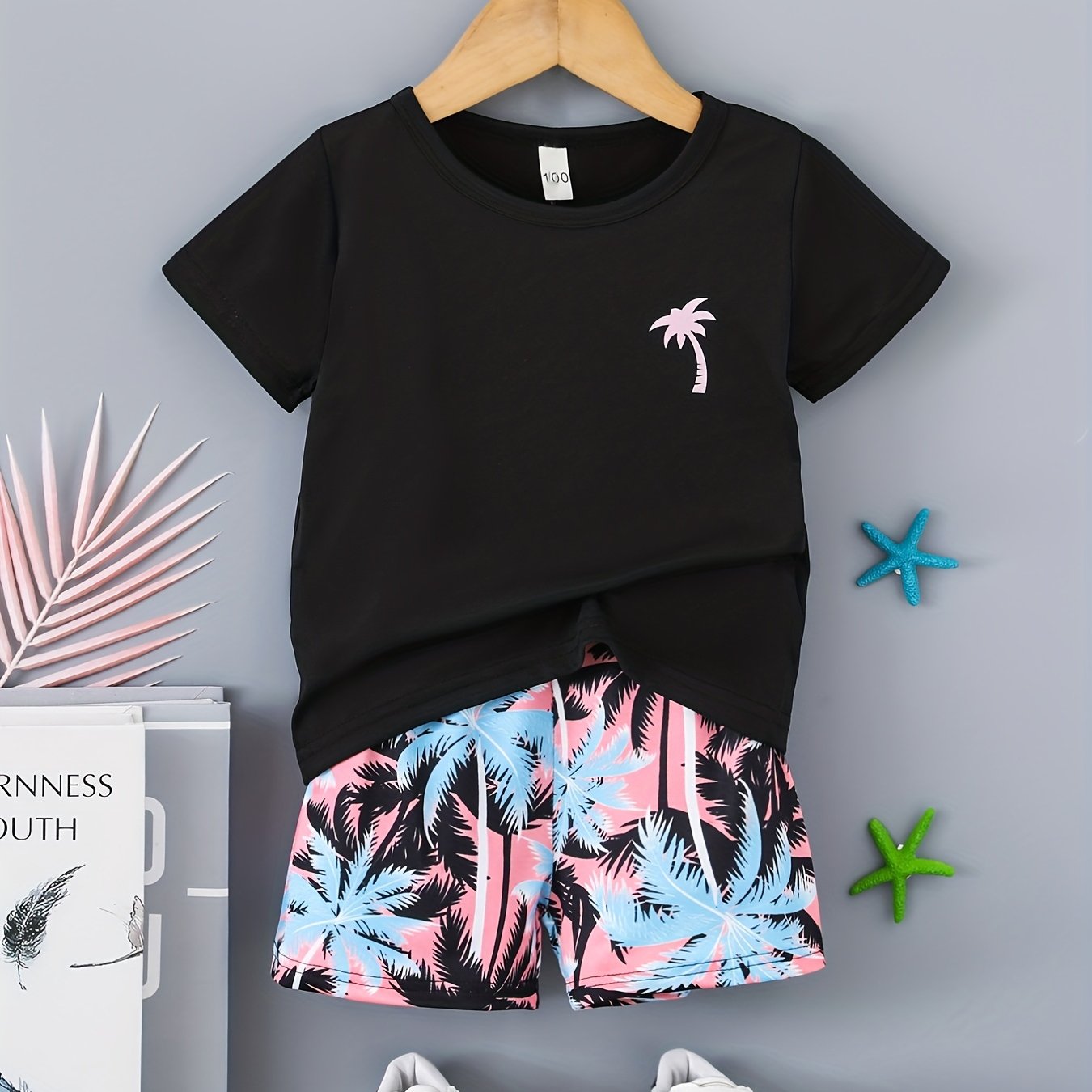 Boys Coconut Tree Print Tee & Shorts 2pcs Set