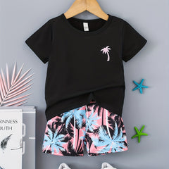 Boys Coconut Tree Print Tee & Shorts 2pcs Set
