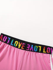 Kid Girls 2pcs Yoga Shorts Set Dry Fit Rainbow Letter Waistband Sportwear Shorts
