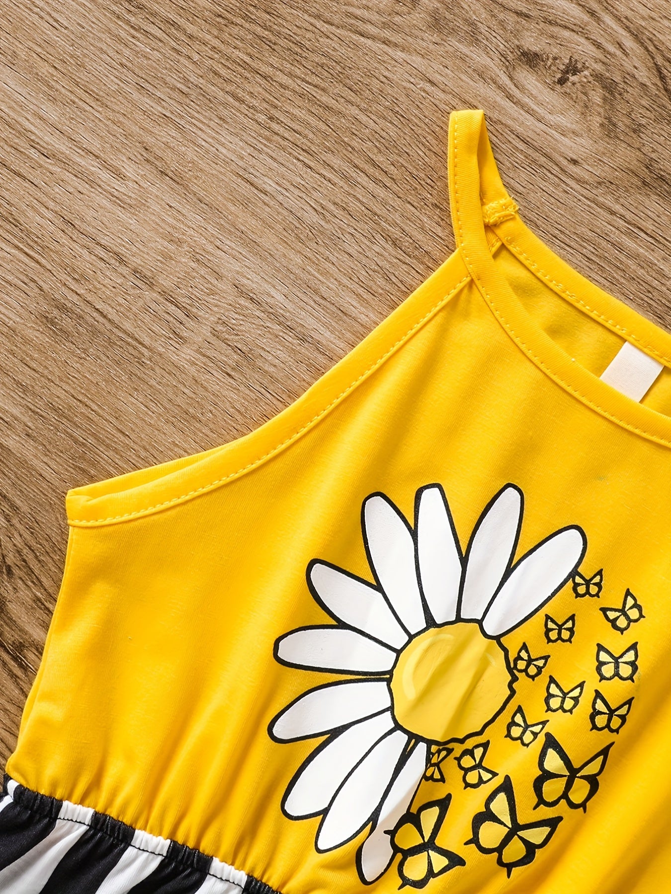 Girls Daisy & Butterfly Striped Halter Rompers for Beach Vacation