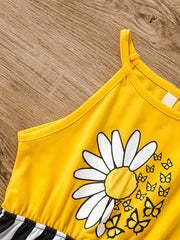 Girls Daisy & Butterfly Striped Halter Rompers for Beach Vacation