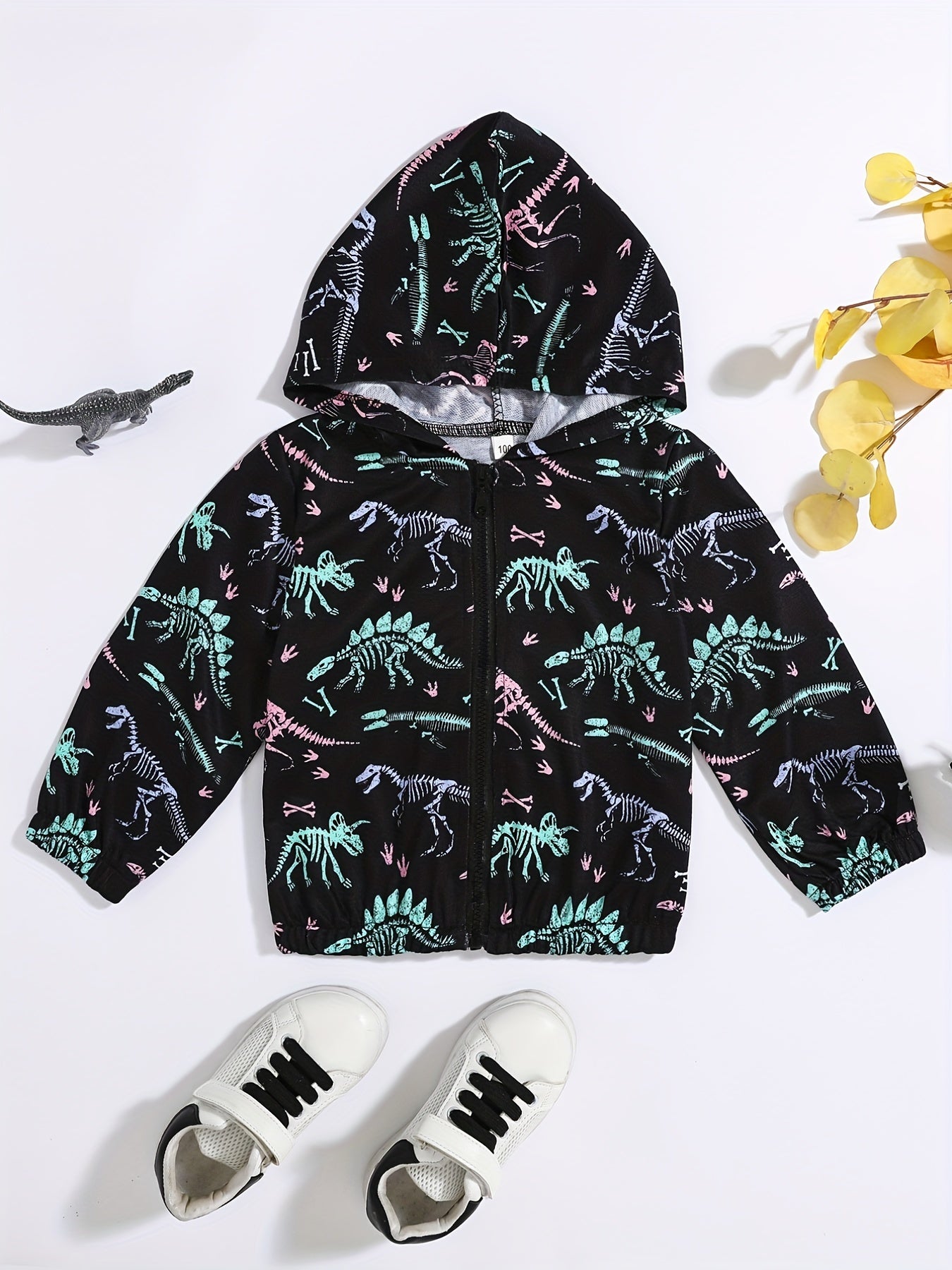 Luminous Dinosaur Print Boys Hoodie Zip Sweatshirt Pocket