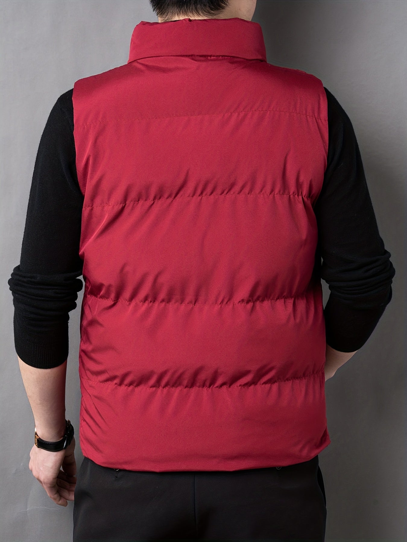 Men's Zip Up Pockets Stand Collar Winter Vest