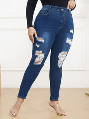 Solid Ripped Button Fly High Rise Skinny Jeans