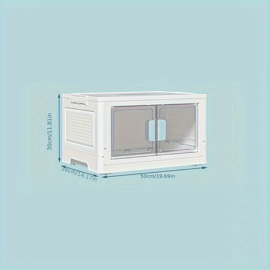 Movable Folding Storage Box Double Open Door Transparent Finishing Storage Box