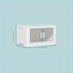 Movable Folding Storage Box Double Open Door Transparent Finishing Storage Box
