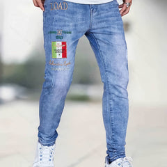 Embroidery Slim Fit Ripped Jeans Men's Casual Street Style Denim Pant