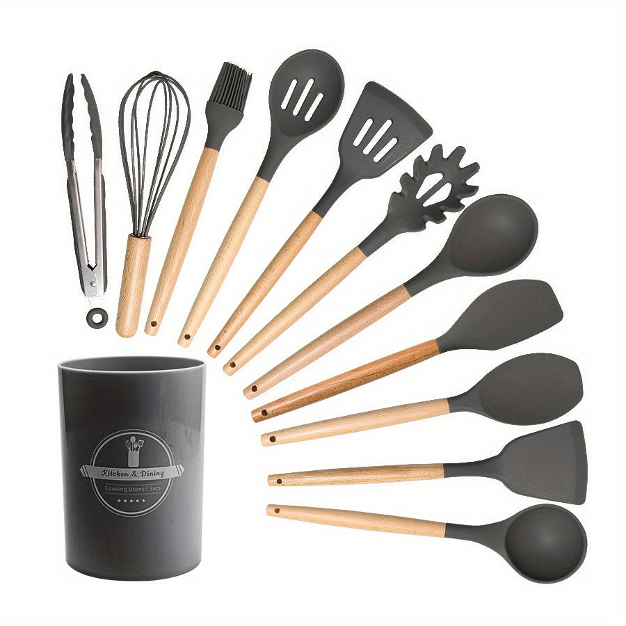 12pcs Silicone Utensil Set Non Stick Kitchen Cooking Turner Colander Spoon Whisk