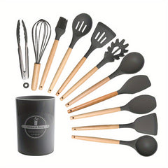 12pcs Silicone Utensil Set Non Stick Kitchen Cooking Turner Colander Spoon Whisk