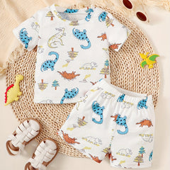 2pcs Baby Boys Dino Print T Shirt & Shorts Set