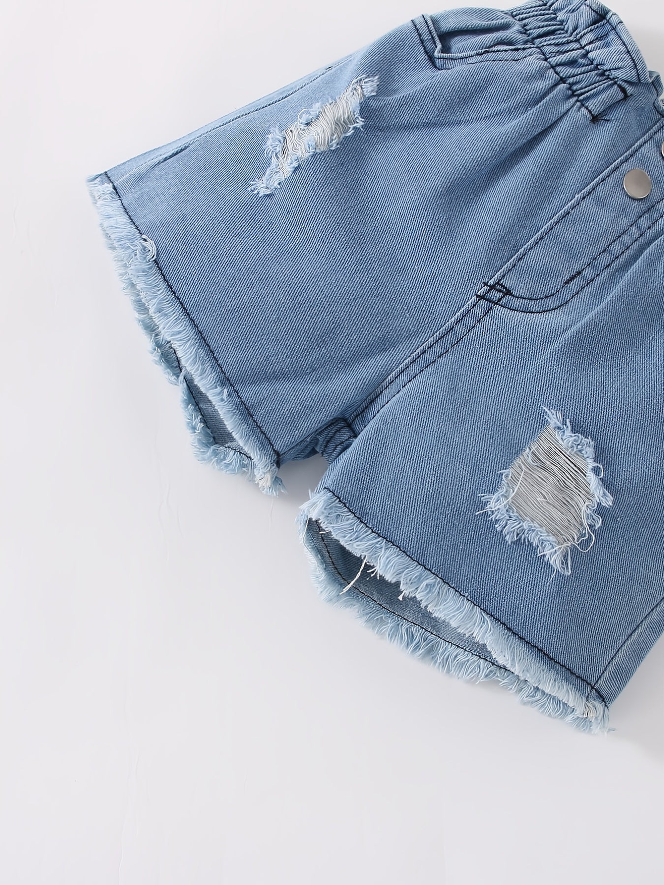 Girls Ripped Denim Shorts with Elastic Waist for Spring/Summer