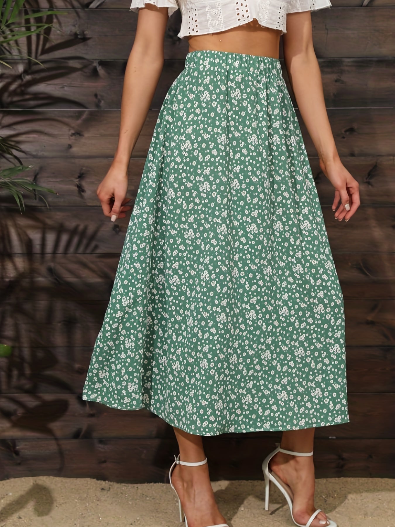 Boho Ditsy Floral Print High Waist Skirts - Ruched Maxi Summer Skirts