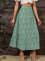 Boho Ditsy Floral Print High Waist Skirts - Ruched Maxi Summer Skirts