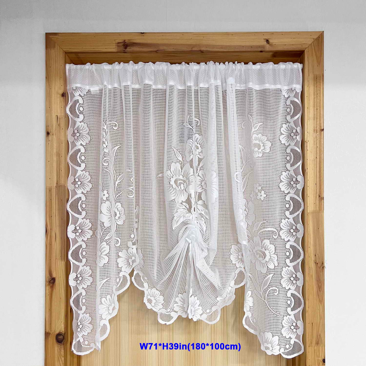 Floral Wavy Short Kitchen Curtains Adjustable Height Straps Ties Cafe