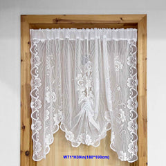 Floral Wavy Short Kitchen Curtains Adjustable Height Straps Ties Cafe