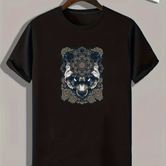 Wolf Print Men's Graphic T-shirt for Summer