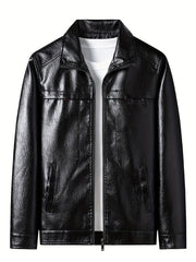 Men's PU Leather Zip Up Jacket Windproof Waterproof Top