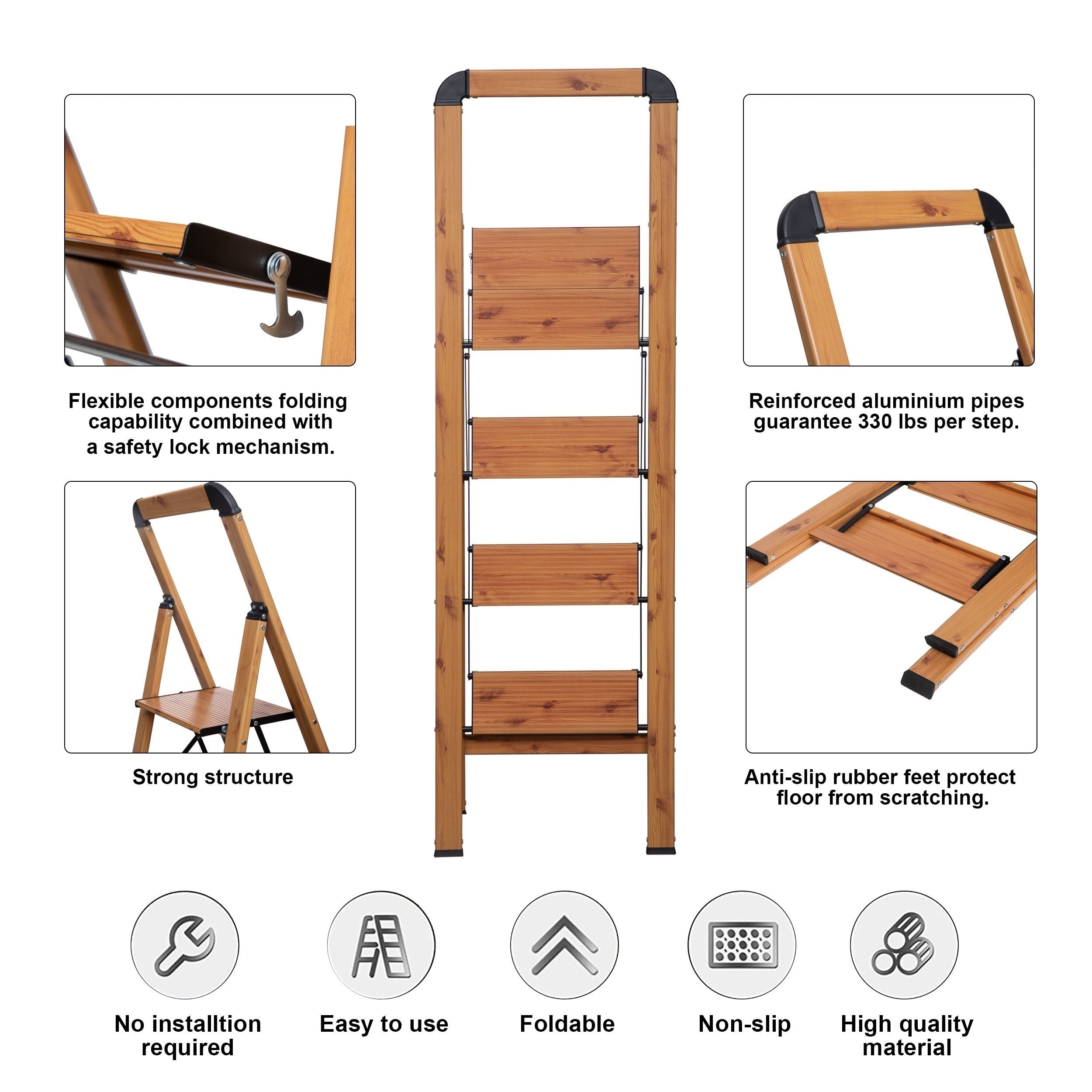 BIBKOKE Step Ladder Folding Stool Non Slip Rubber Feet