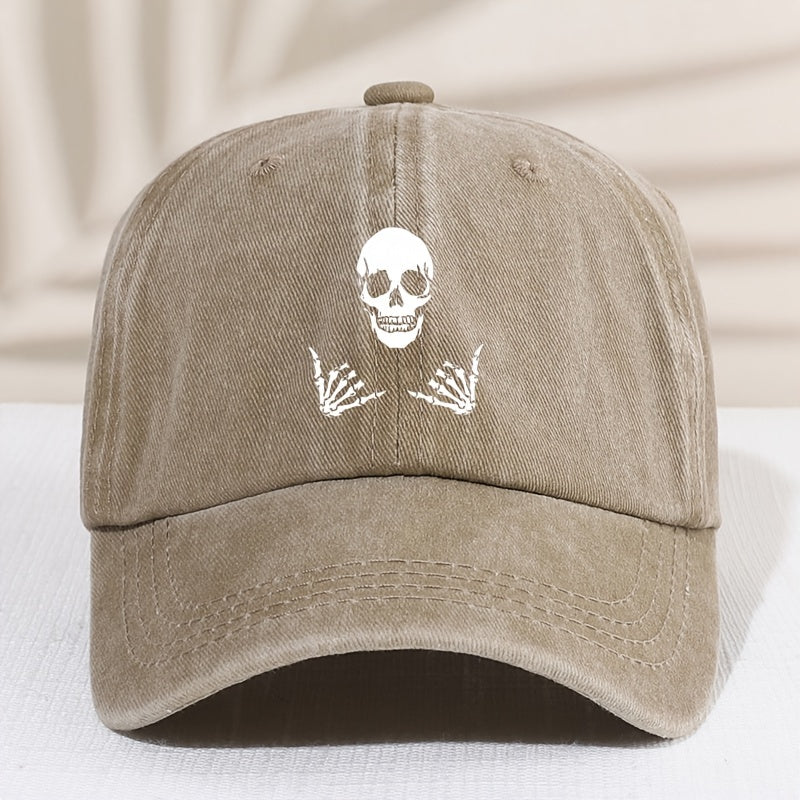 Kids Sunshade Distressed Baseball Cap With Skull Print
