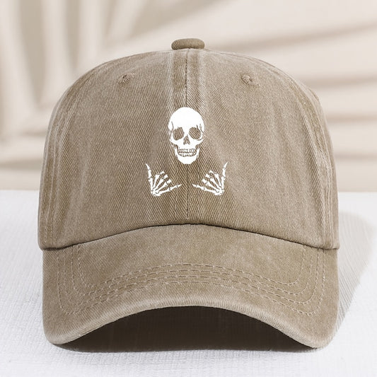 Kids Sunshade Distressed Baseball Cap With Skull Print
