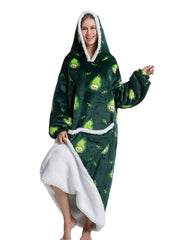 Flannel Cartoon Print Hoodie Fleece Liner Loungewear Robe