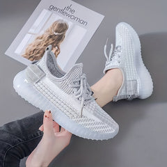 Women's Lightweight Knit Sports Shoes Lace Up Low Top Running Shoes