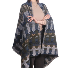 Vintage Geometric Print Thickened Scarf Bohemian Shawl Frayed Edge Cape