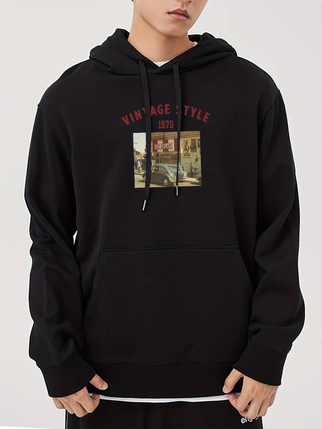 Vintage Style Print Hoodie for Men