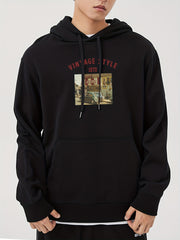 Vintage Style Print Hoodie for Men