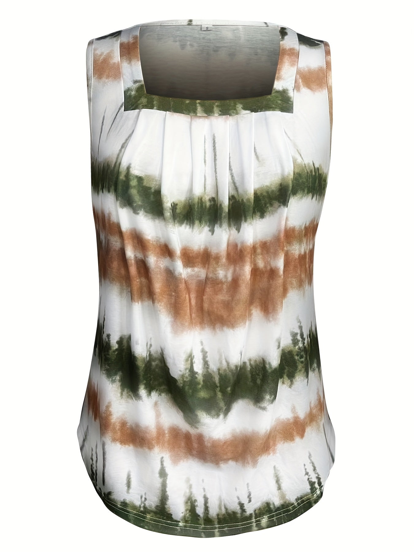 Tie Dye Striped Square Neck Tank Top Summer Sleeveless Casual Tank