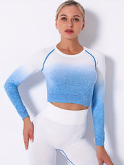 Gradient Yoga Tops Long Sleeve Quick Dry Gym Fitness T shirt