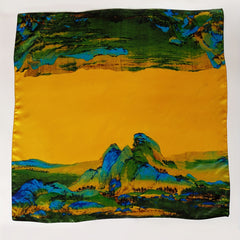 Chinese Landscape Scarf Gradient Bandana Satin Shawl Windproof Head Wrap