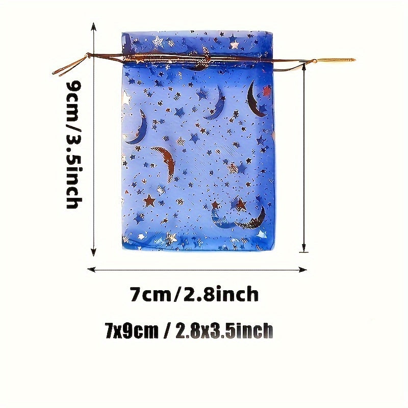 50pcs Moon Star Drawstring Organza Bag Jewelry Gift Bag, Mixed Colors
