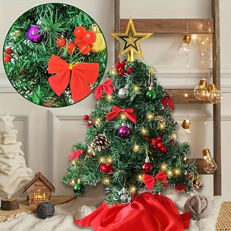 Table Top Artificial Christmas Tree Set with Lights, Topper, Ornaments & Berries
