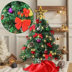 Table Top Artificial Christmas Tree Set with Lights, Topper, Ornaments & Berries