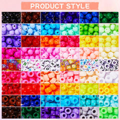48 Colors Beaded Craft Kit with Rainbow Acrylic Round Beads, Letter Beads