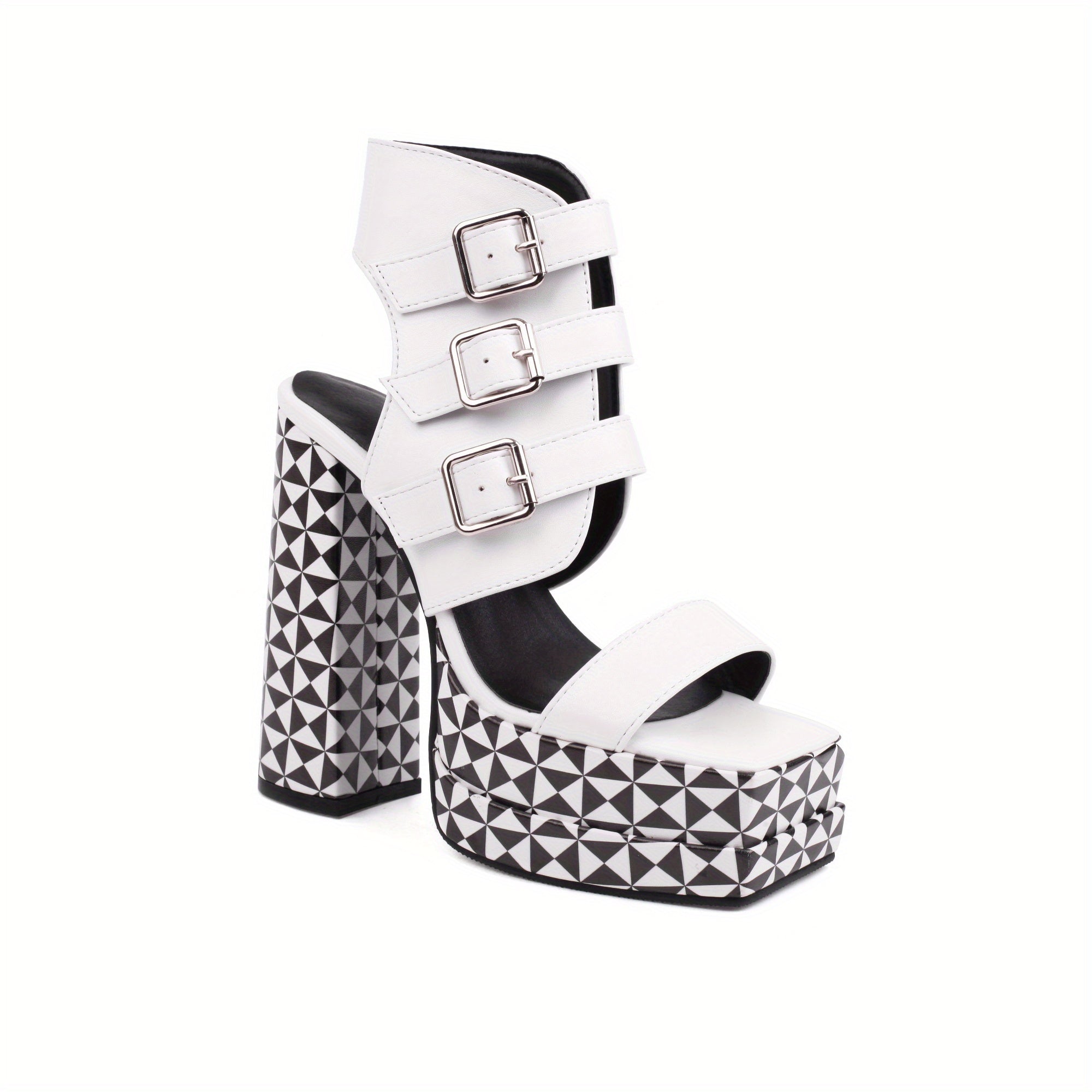 Square Open Toe Strap Platform Pumps for Women
