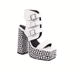 Square Open Toe Strap Platform Pumps for Women