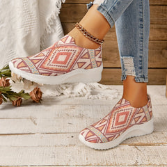 Women's Geometric Pattern Knit Mesh Casual Flat Shoes