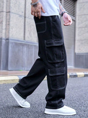 Men's Cargo Denim Pants Loose Fit Street Style Jeans