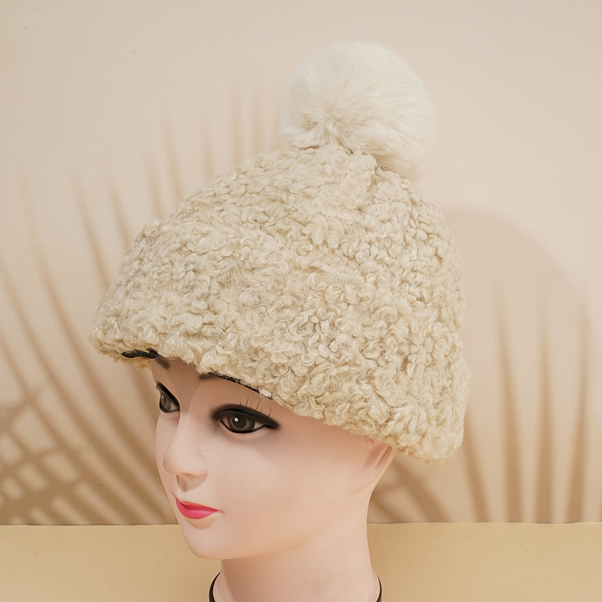 Fleece Beanie Pom Pom Winter Warm Lamb Woolen Hat Women's Plush Teddy Curly Hat