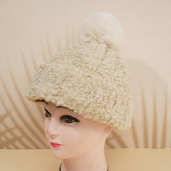 Fleece Beanie Pom Pom Winter Warm Lamb Woolen Hat Women's Plush Teddy Curly Hat