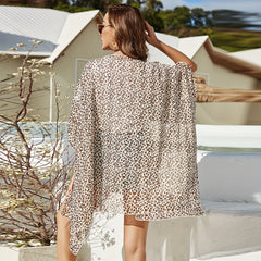 Leopard Print Chiffon Wrap Sunscreen Cape For Women